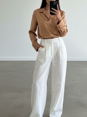 Vintage Golden Tan Blouse with Notched Collar